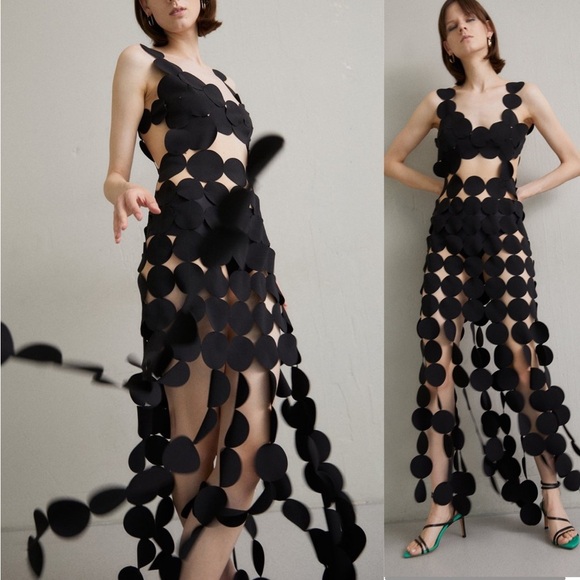 A.W.A.K.E. Mode Crepe Multi Circle Asymmetric Dress Black - Picture 4 of 16